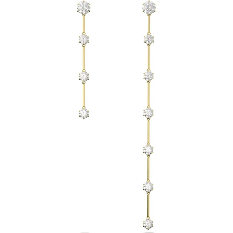 Swarovski Constella Yellow Gold Tone Plated White Crystal Asymmetrical Drop Earrings sold by C.W. Sellors