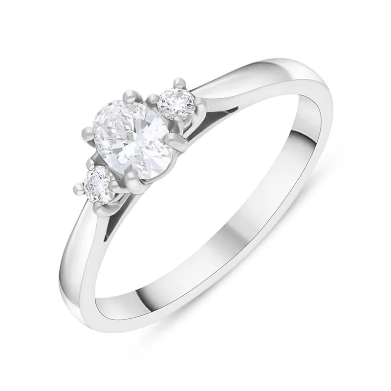 Platinum 0.37ct Diamond GIA Certified Oval Cut Three Stone Ring sold by C.W. Sellors