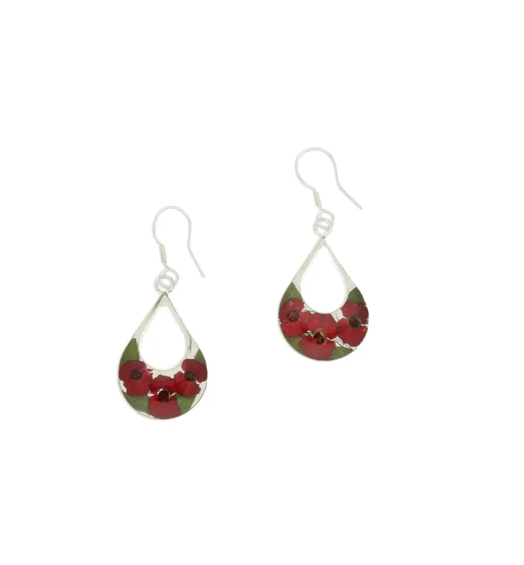 Sterling Silver Floral Poppy Double Teardrop Drop Earrings sold by C.W. Sellors