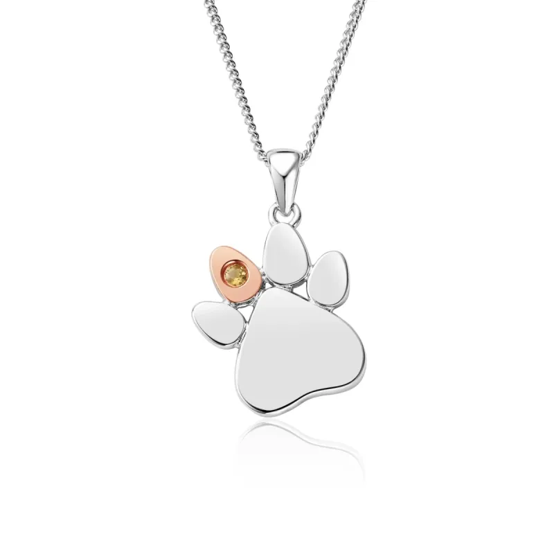 Clogau Paw Prints On My Heart Sterling Silver November Birthstone Citrine Necklace sold by C.W. Sellors