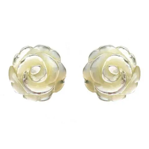 Sterling Silver White Mother of Pearl Tuberose 10mm Rose Stud Earrings sold by C.W. Sellors