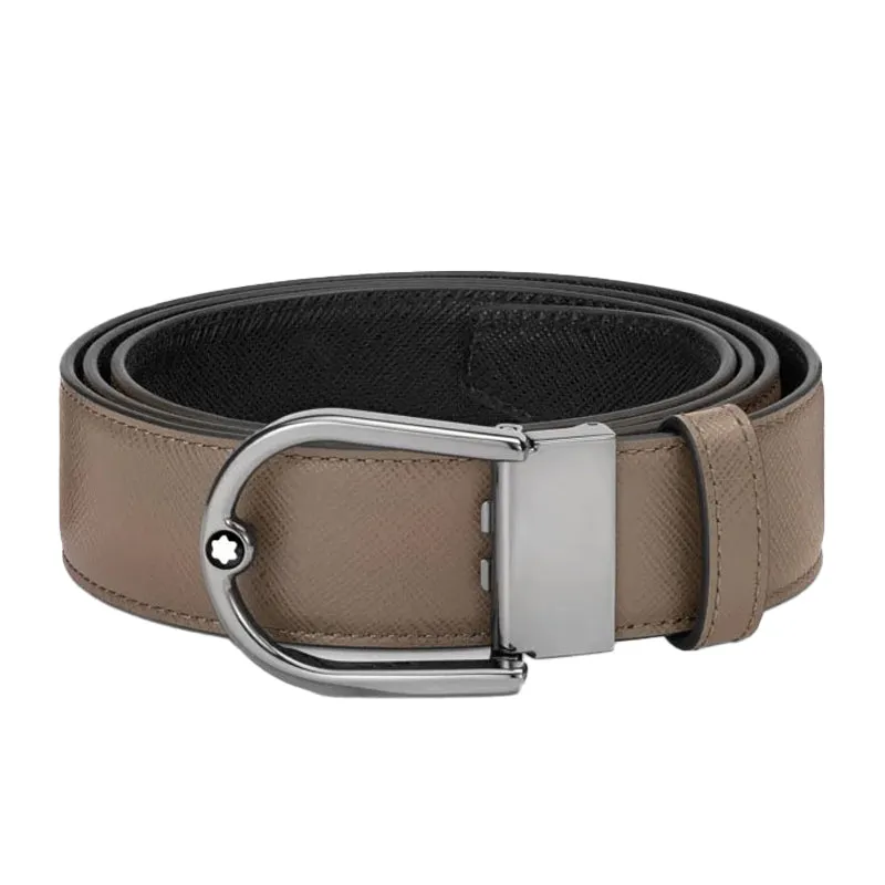 Montblanc Horseshoe Buckle 35mm Reversible Leather Belt Saffiano Printed Mastic/Black sold by C.W. Sellors