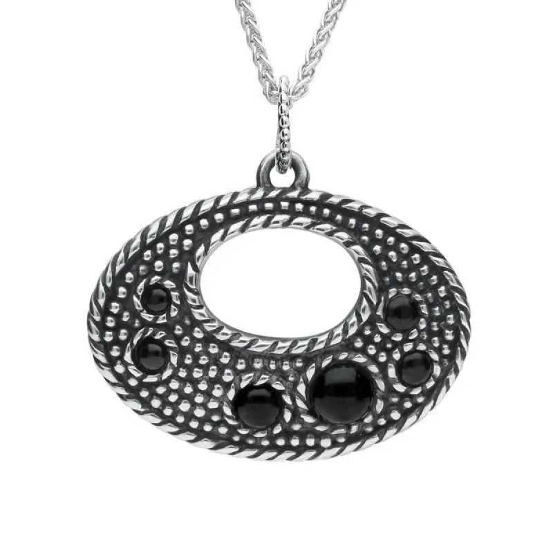 Sterling Silver Whitby Jet 6 Stone Oxi Open Oval Necklace sold by C.W. Sellors