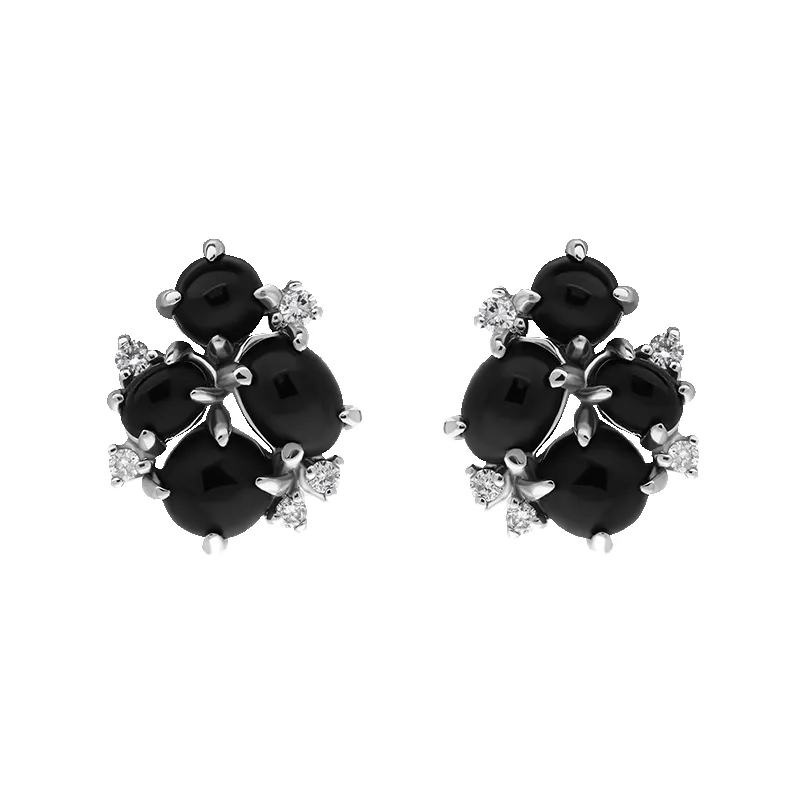 18ct White Gold Whitby Jet 0.13ct Diamond Four Stone Abstract Cluster Stud Earrings D sold by C.W. Sellors