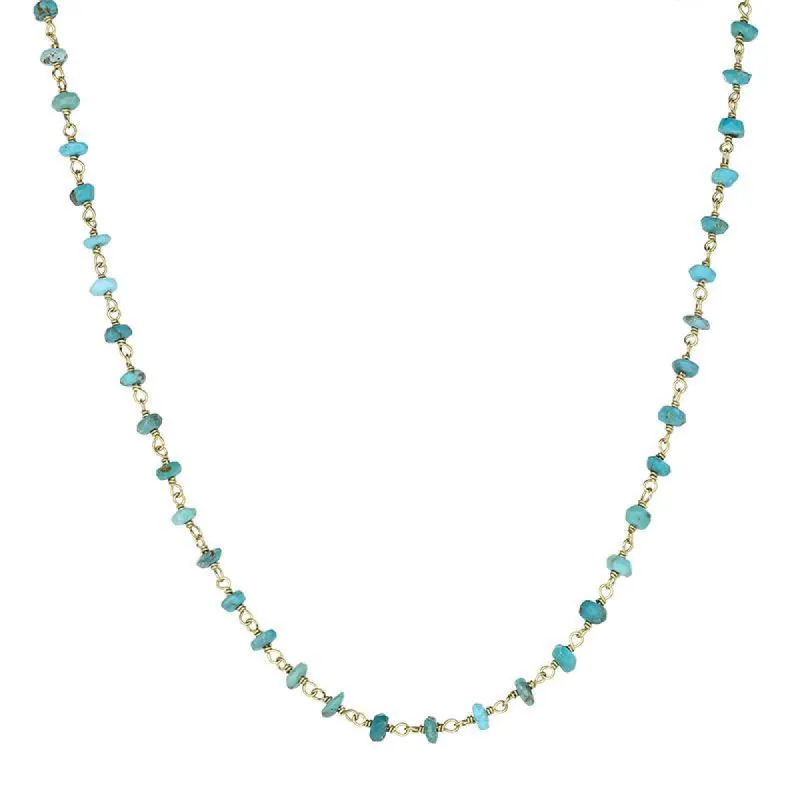 Yellow Gold Plated Sterling Silver Turquoise 4mm Bead Chain Link Necklace sold by C.W. Sellors