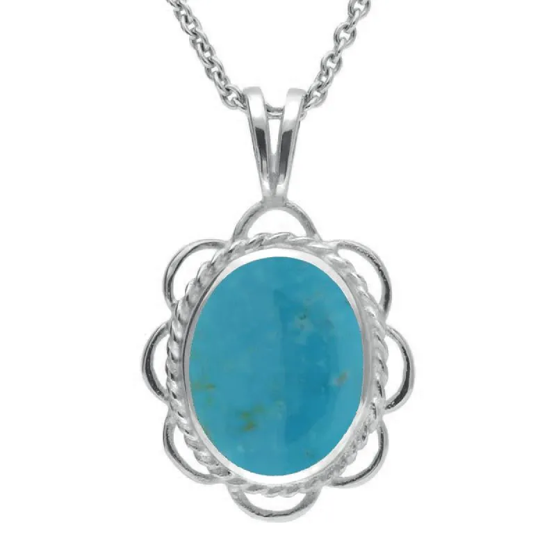 Sterling Silver Turquoise Rope Edged Oval Frill Necklace sold by C.W. Sellors