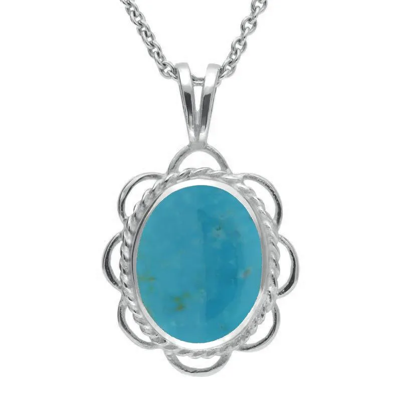 Sterling Silver Turquoise Rope Edged Oval Frill Necklace sold by C.W. Sellors