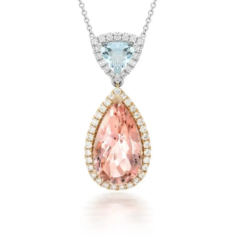 18ct White Gold 4.98ct Morganite and Aquamarine Necklace D sold by C.W. Sellors