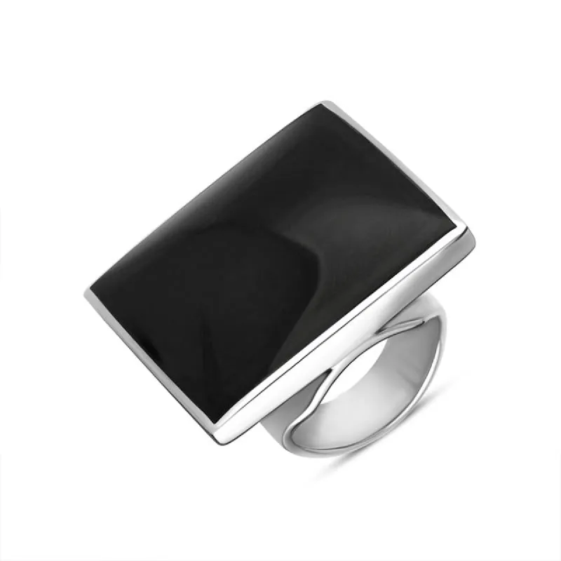 Sterling Silver Whitby Jet Large Square Ring sold by C.W. Sellors