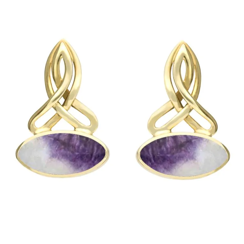 9ct Yellow Gold Blue John Wide Marquise Celtic Stud Earrings sold by C.W. Sellors