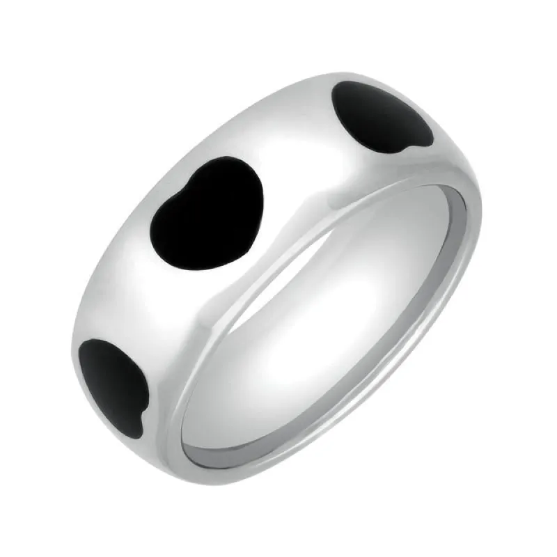 Sterling Silver Whitby Jet 8mm Heart Inlaid Band Ring sold by C.W. Sellors