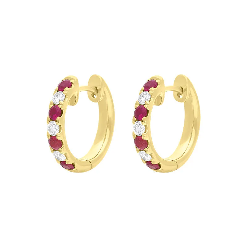 18ct Yellow Gold Ruby Diamond 13.5mm Hoop Earrings sold by C.W. Sellors product image thumbnail 2