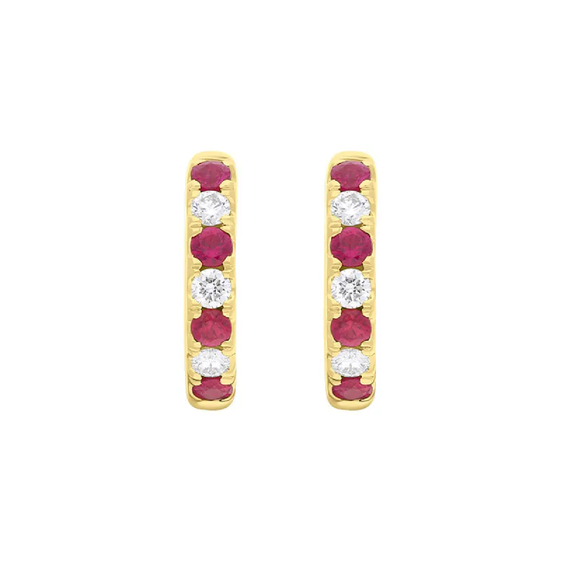18ct Yellow Gold Ruby Diamond 13.5mm Hoop Earrings sold by C.W. Sellors