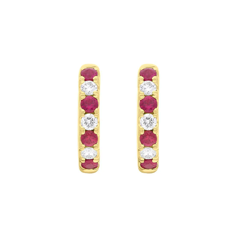 18ct Yellow Gold Ruby Diamond 13.5mm Hoop Earrings sold by C.W. Sellors