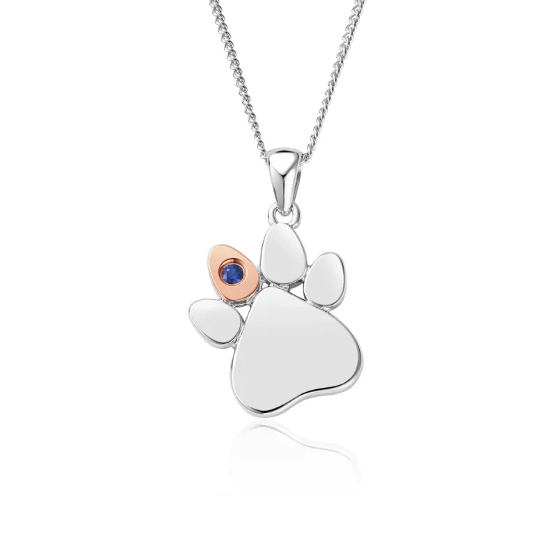 Clogau Paw Prints On My Heart Sterling Silver September Birthstone Blue Agate Necklace sold by C.W. Sellors
