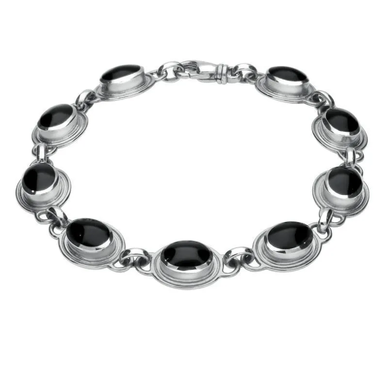 Sterling Silver Whitby Jet Nine Stone Oval Bracelet sold by C.W. Sellors
