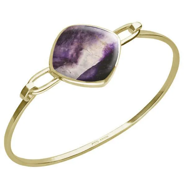 9ct Yellow Gold Blue John Slim Cushion Bangle sold by C.W. Sellors