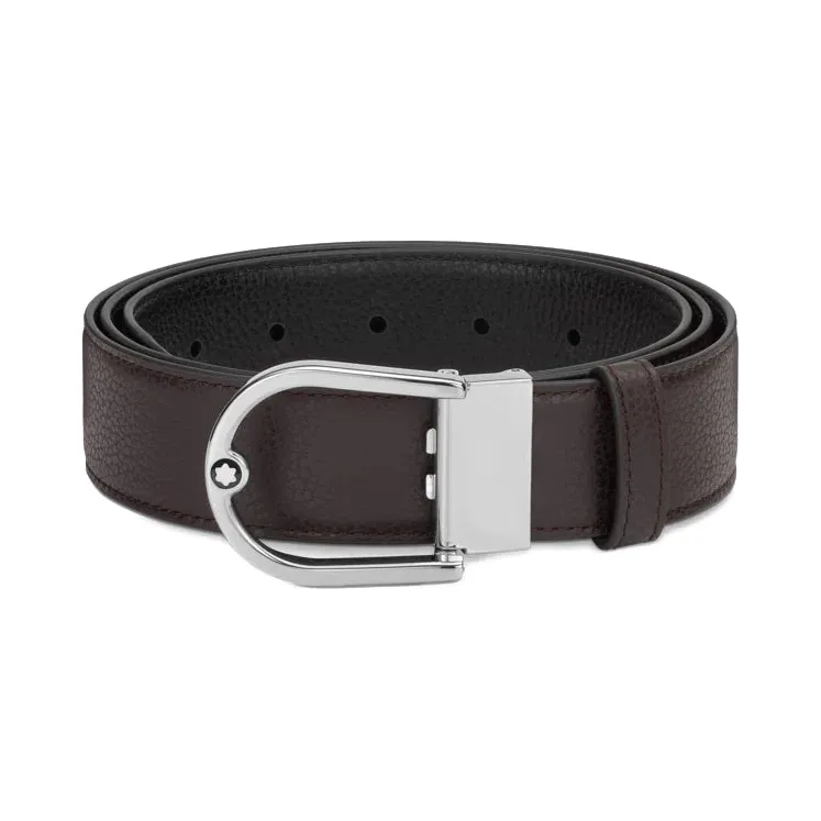 Montblanc Horseshoe Buckle 35mm Reversible Leather Belt Grainy Ebony/Black sold by C.W. Sellors