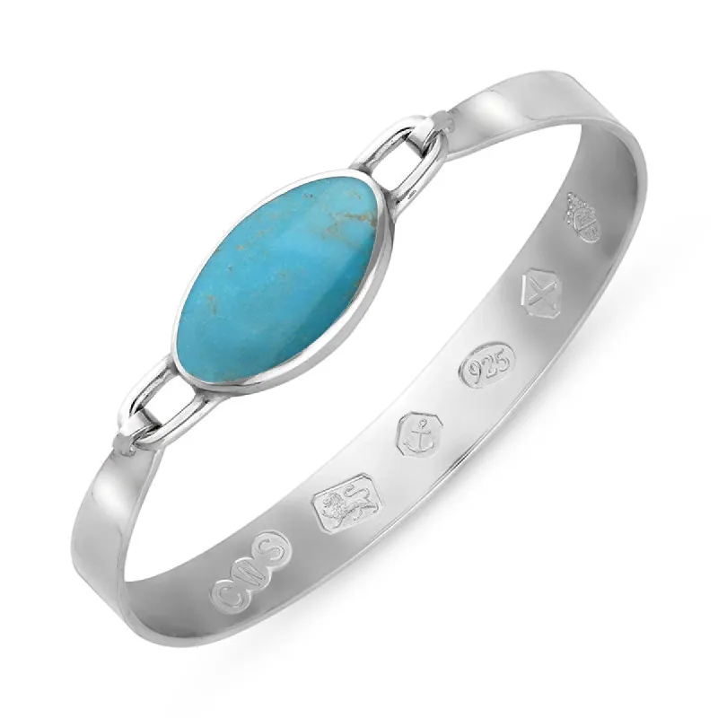 Sterling Silver Turquoise Queen's Jubilee Hallmark Wide Oval Bangle D sold by C.W. Sellors