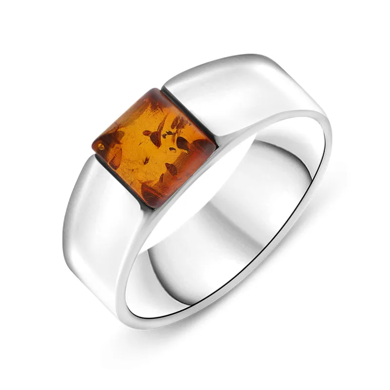 Sterling Silver Amber Chunky Square Ring D sold by C.W. Sellors