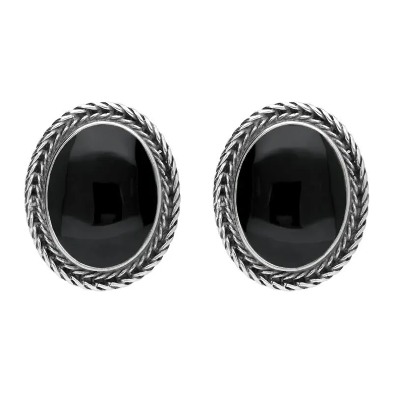 Sterling Silver Whitby Jet Foxtail Large Oval Stud Earrings D sold by C.W. Sellors