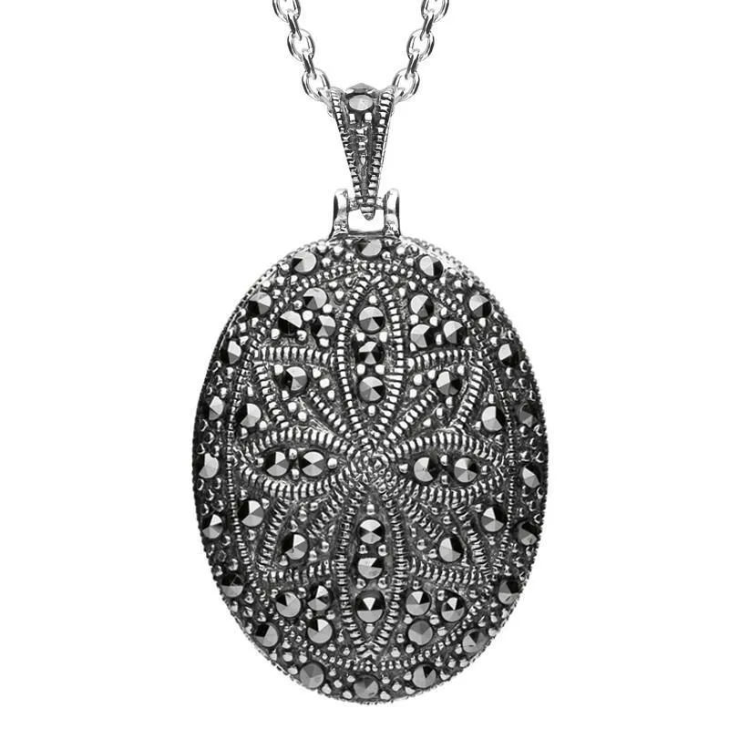 Sterling Silver Turquoise Marcasite Star Back Oval Pendant Necklace sold by C.W. Sellors product image thumbnail 2