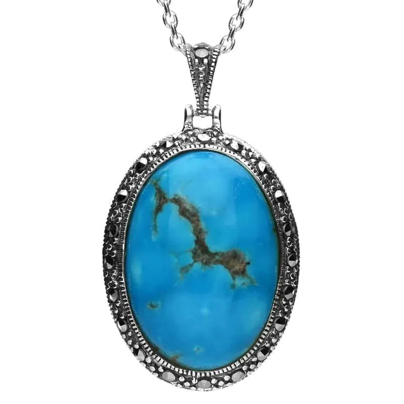 Sterling Silver Turquoise Marcasite Star Back Oval Pendant Necklace sold by C.W. Sellors