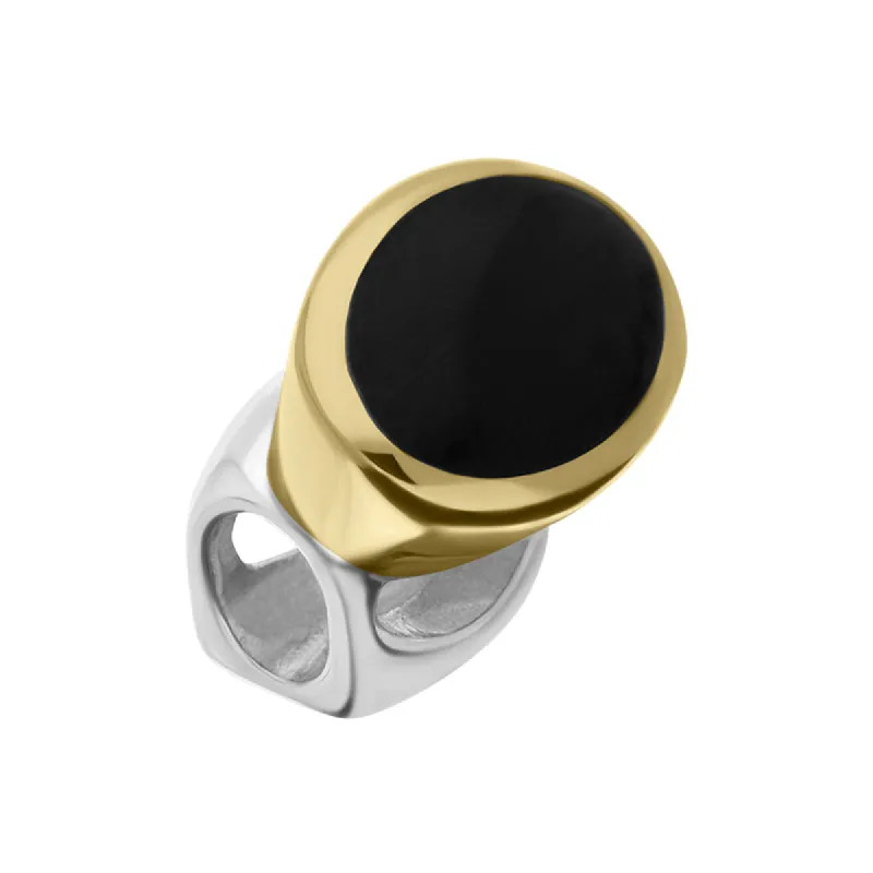 9ct Yellow Gold Sterling Silver Whitby Jet Stepping Stones 6x8mm Oval Charm made by C.W. Sellors