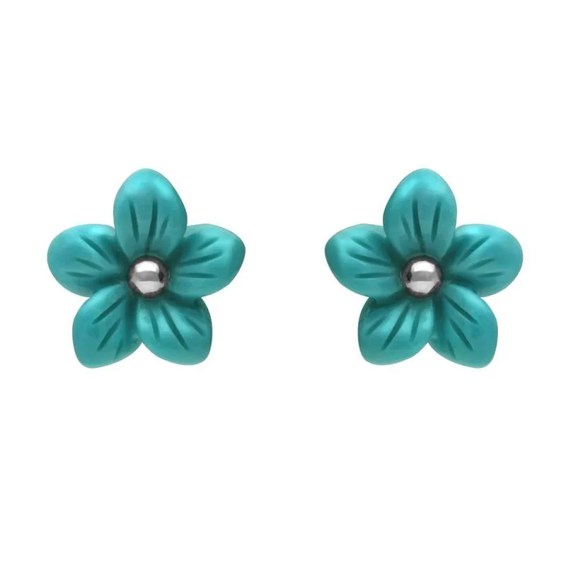 Sterling Silver Turquoise Large Tuberose 10mm Pansy Stud Earrings sold by C.W. Sellors