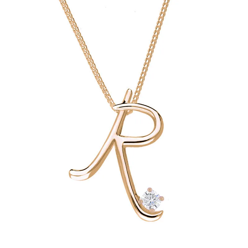 Love Letters 18ct Rose Gold 0.10ct Diamond Initial R Necklace sold by C.W. Sellors
