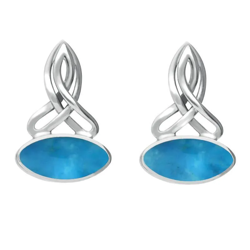 Sterling Silver Turquoise Wide Marquise Celtic Stud Earrings sold by C.W. Sellors