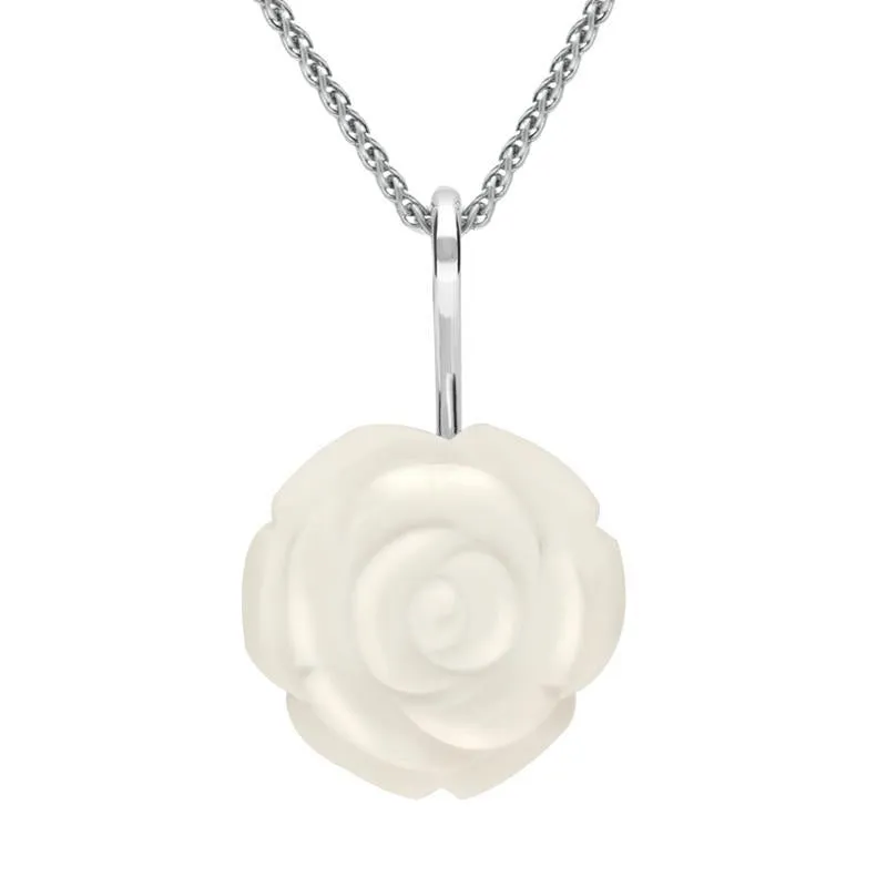 Sterling Silver White Agate Tuberose 20mm Rose Necklace sold by C.W. Sellors