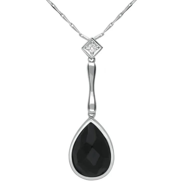 18ct White Gold Whitby Jet Diamond Faceted Pear Necklace D sold by C.W. Sellors