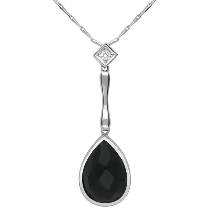 18ct White Gold Whitby Jet Diamond Faceted Pear Necklace D sold by C.W. Sellors