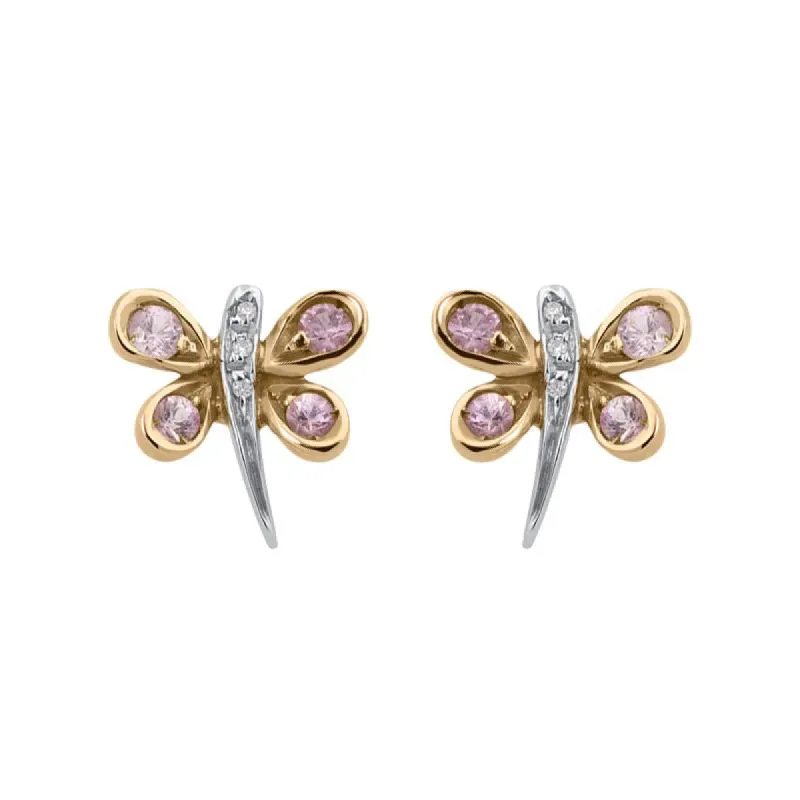 18ct White Gold 0.02ct Diamond Pink Sapphire Butterfly Earrings sold by C.W. Sellors