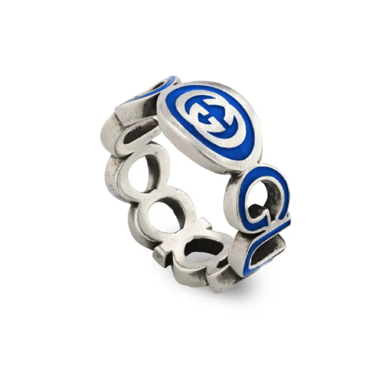 Gucci Interlocking Sterling Silver Blue Enamel Ring D sold by C.W. Sellors