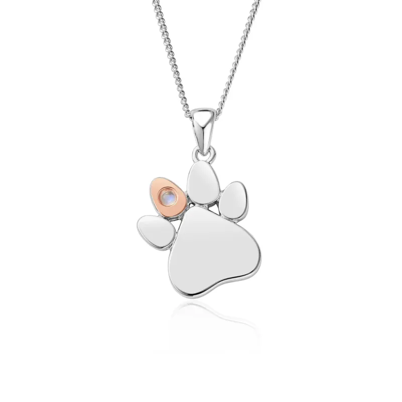 Clogau Paw Prints On My Heart Sterling Silver June Birthstone Moonstone Necklace sold by C.W. Sellors