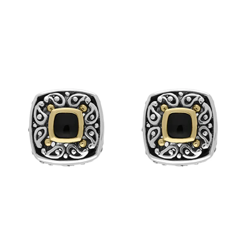 Sterling Silver Whitby Jet Square Stud Earrings D sold by C.W. Sellors