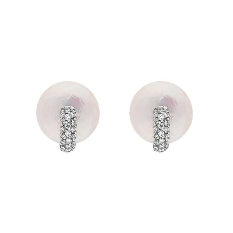 18ct White Gold 0.44ct Diamond Freshwater Flat Pearl Earrings D sold by C.W. Sellors
