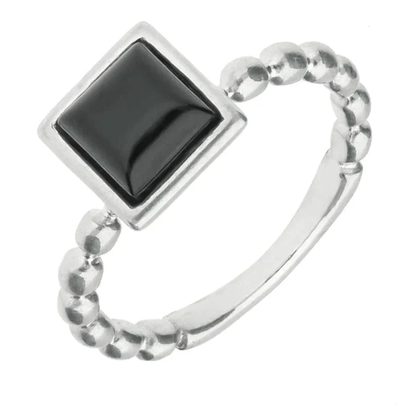 Sterling Silver Whitby Jet Square Beaded Stacking Ring sold by C.W. Sellors