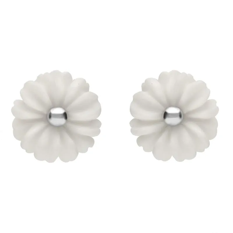 Sterling Silver White Agate Tuberose 8mm Daisy Stud Earrings sold by C.W. Sellors