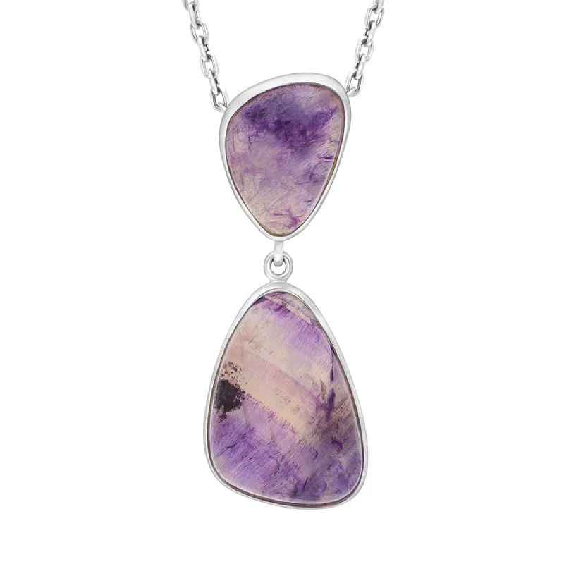 Sterling Silver Blue John Abstract Two Stone Drop Necklace D sold by C.W. Sellors