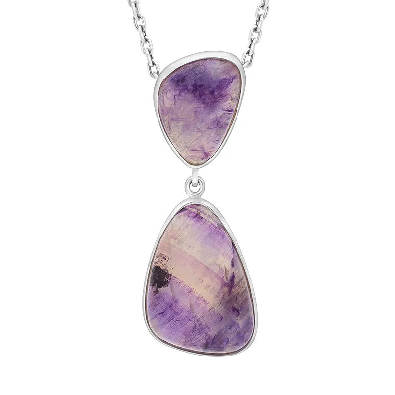 Sterling Silver Blue John Abstract Two Stone Drop Necklace D sold by C.W. Sellors