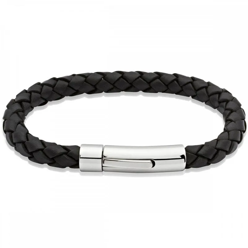 Unique & Co Stainless Steel Black Leather Bracelet sold by C.W. Sellors