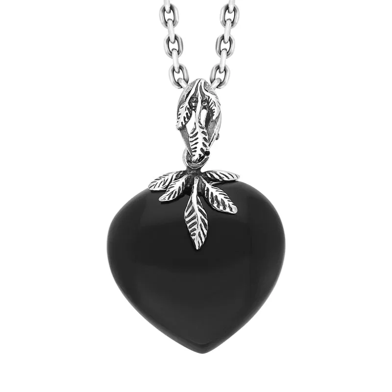 Sterling Silver Whitby Jet Carved Heart Leaf Necklace sold by C.W. Sellors