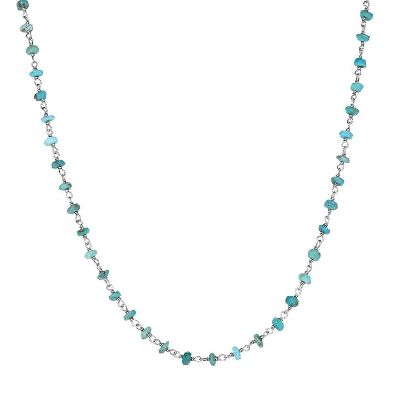 Sterling Silver Turquoise 4mm Bead Chain Link Necklace sold by C.W. Sellors