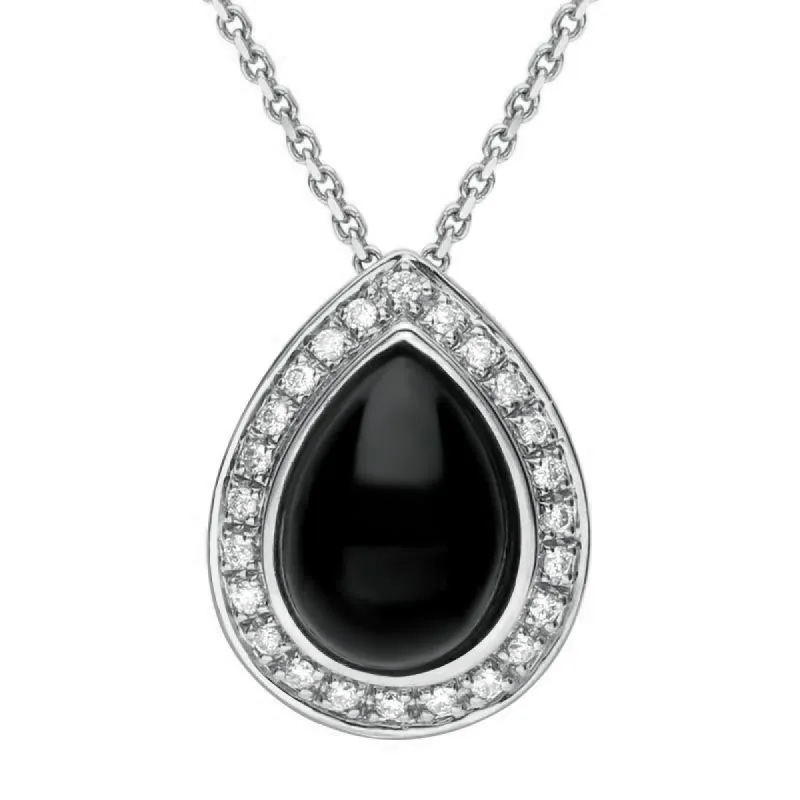 18ct White Gold Whitby Jet 0.21ct Diamond Pear Pave Necklace sold by C.W. Sellors
