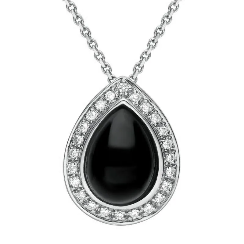18ct White Gold Whitby Jet 0.21ct Diamond Pear Pave Necklace sold by C.W. Sellors