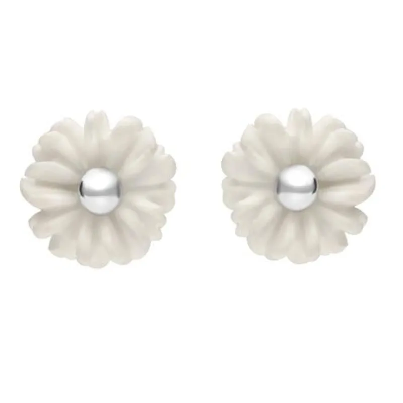 Sterling Silver White Agate Tuberose 6mm Daisy Stud Earrings sold by C.W. Sellors