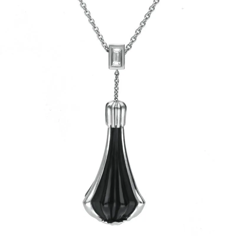 Platinum 0.11ct Diamond Whitby Jet Cabaret Necklace made by C.W. Sellors